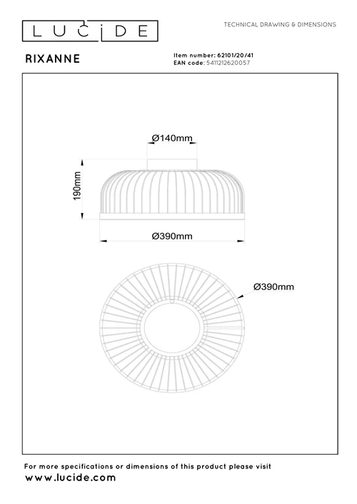Lucide RIXANNE - Lámpara de techo - Ø 39 cm - LED 3 StepDim - CCT - 1x22W 2200K/4000K - Taupe - Vibes - técnico